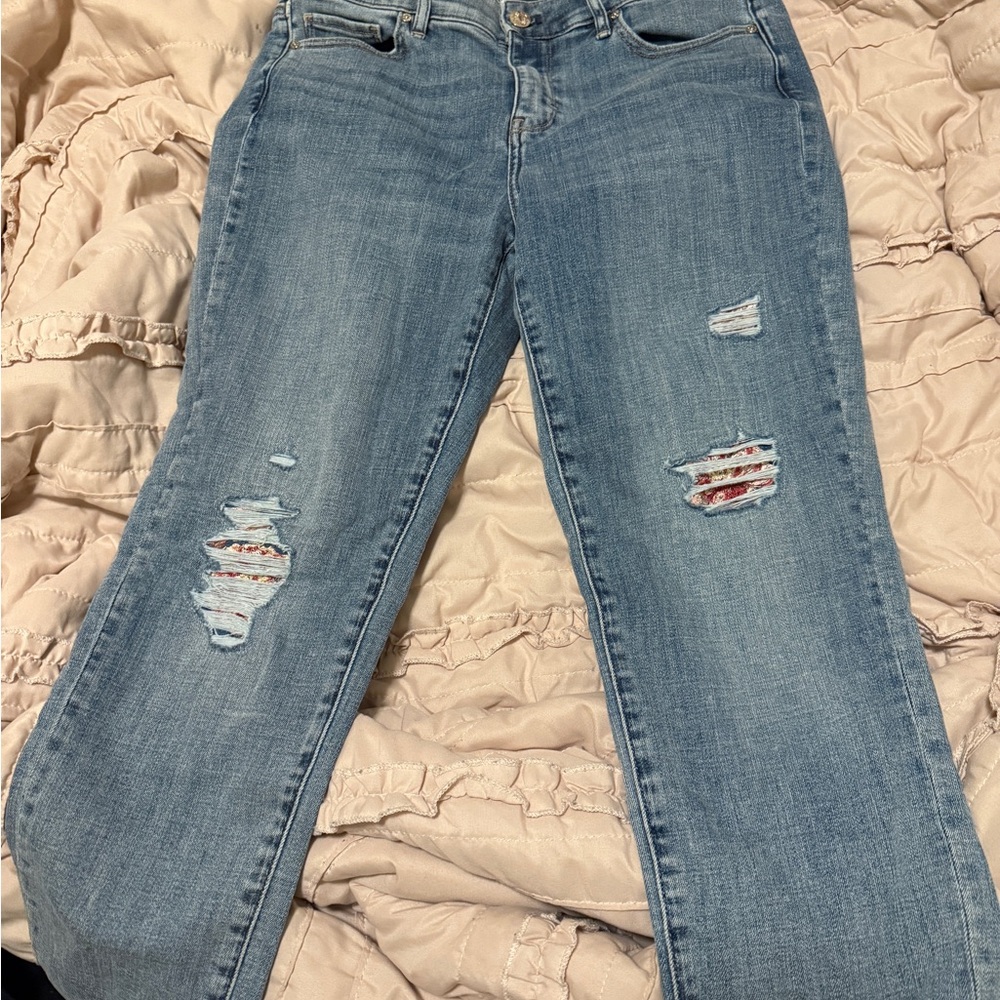 White House Black Market Light Blue Distressed Straight Leg Jeans